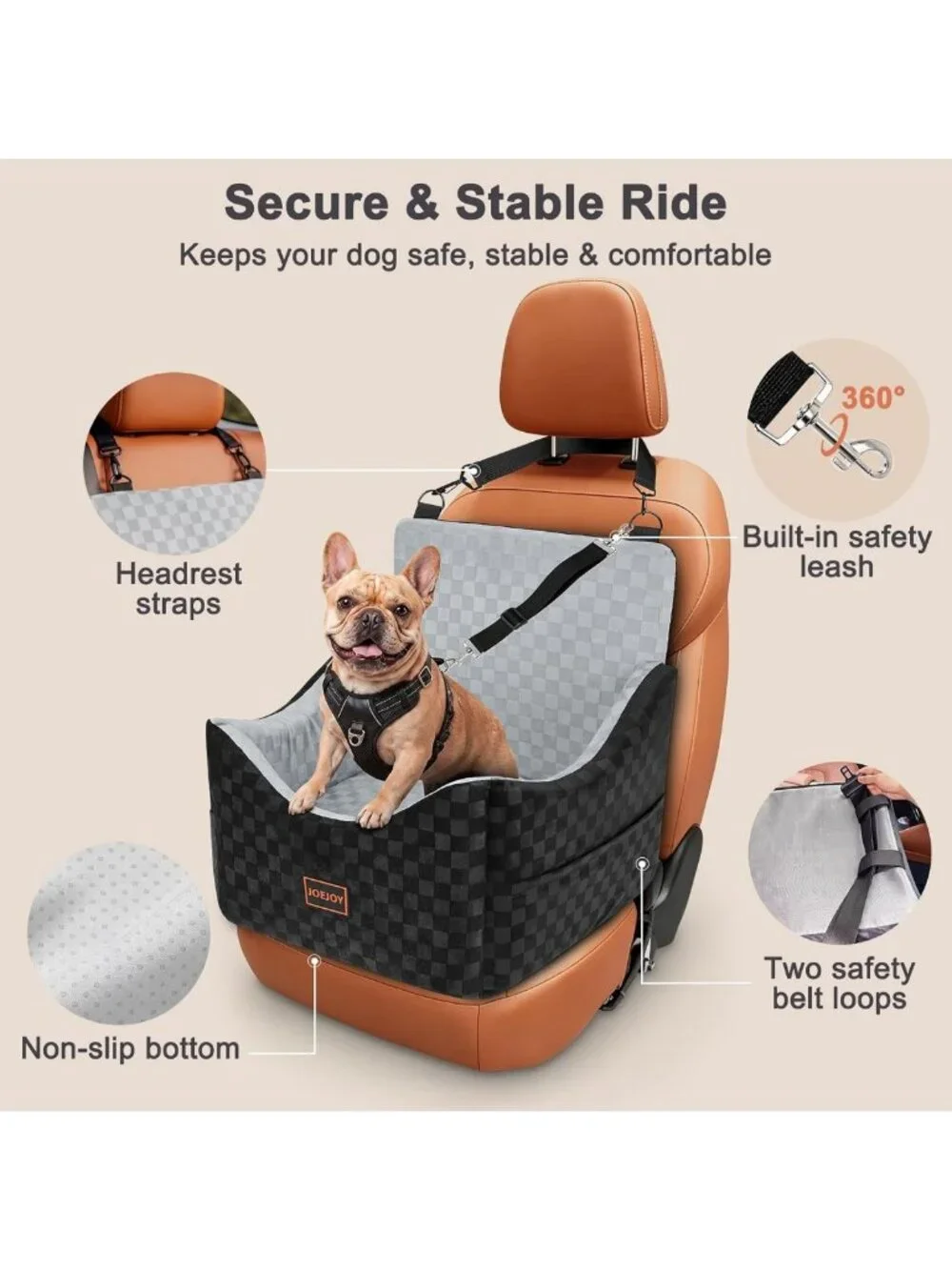 Elevated Dog Car Seat for Small/Medium Dogs, Memory Foam Booster, Washable